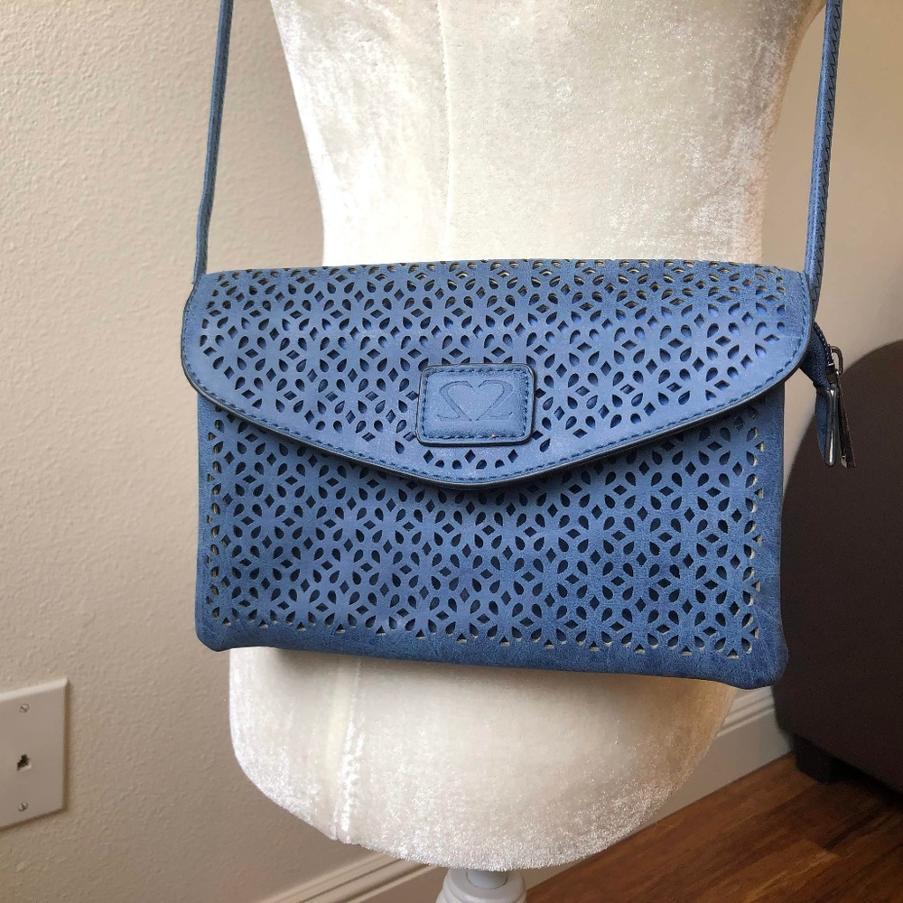 Genuine Blue Leather Crossbody Wristlet Bag